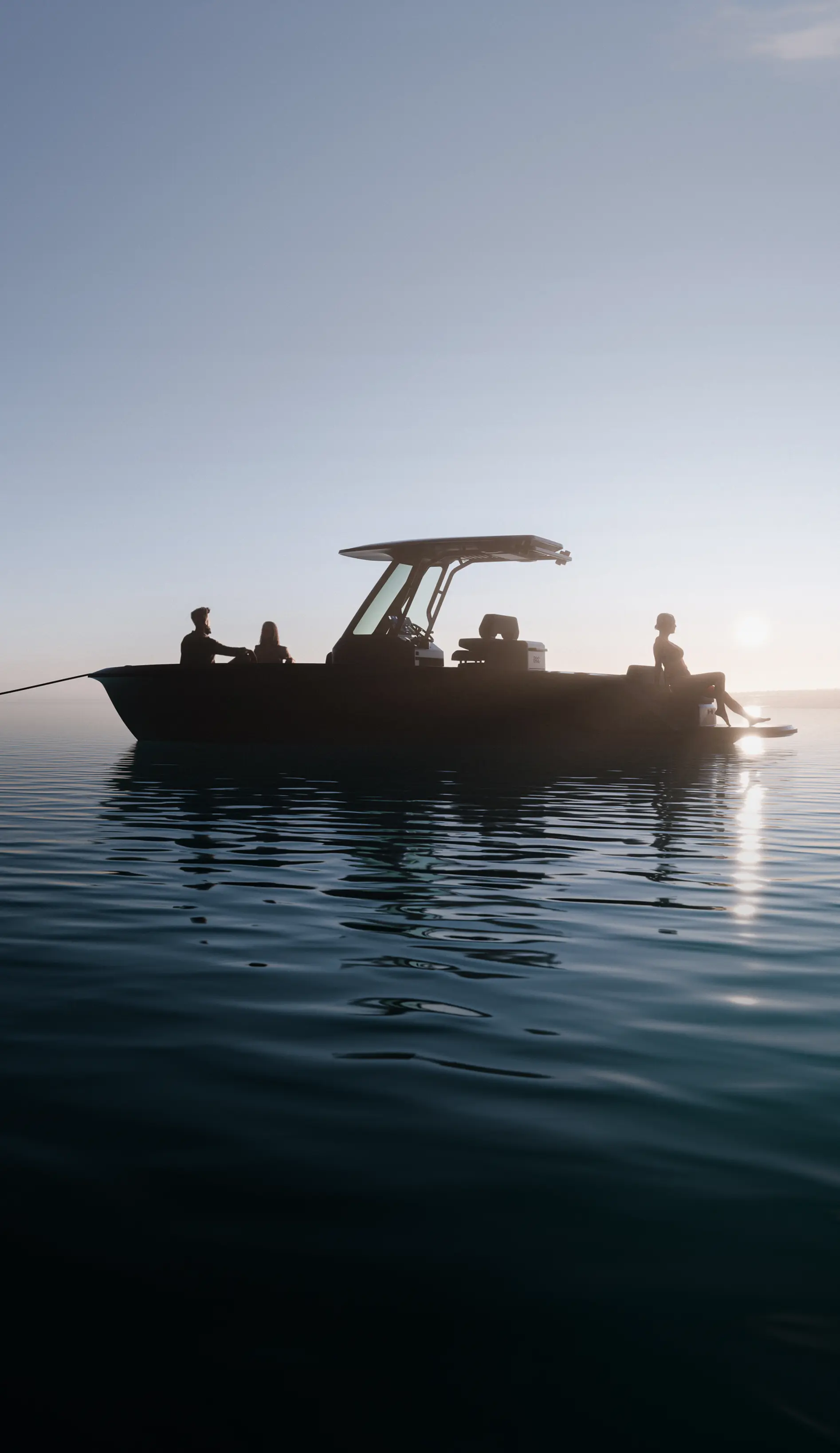A photograph of an EV boat zipping through the water