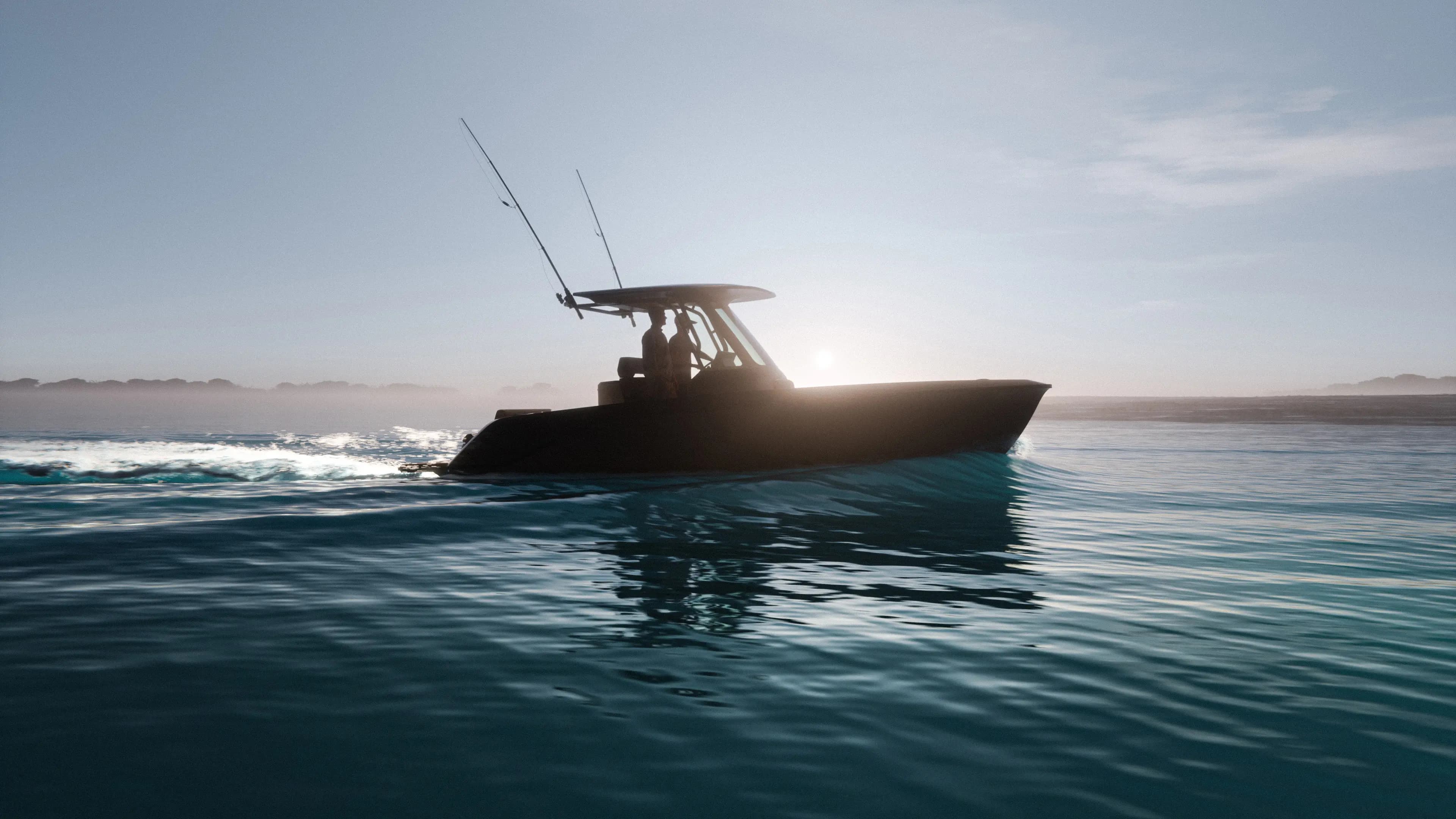 A photograph of an EV boat zipping through the water